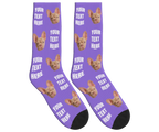 Your Text & Dog Face Socks - Purple / Crew Socks
