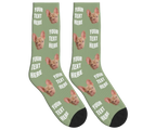 Your Text & Dog Face Socks - Sage Green / Crew Socks