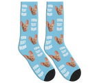 Your Text & Dog Face Socks - Sky Blue / Crew Socks